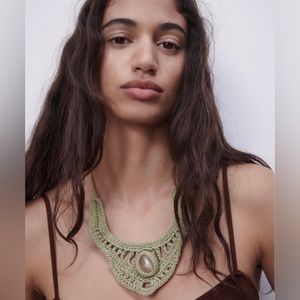 ZARA beautiful Boho Crocheted Necklace featuring an Opal style stone.